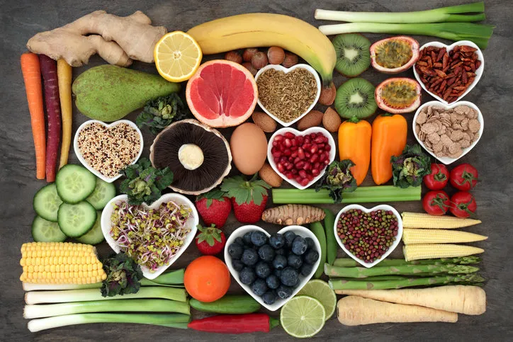 super food concept for a healthy diet with fruit and vegetables, dairy, spices, nuts, legumes, cereals and grains, high in antioxidants, anthocyanins, dietary fibre and vitamins super food concept for a healthy diet with fruit and vegetables, dairy, spices, nuts, legumes, cereals and grains, high in antioxidants, anthocyanins, dietary fibre and vitamins